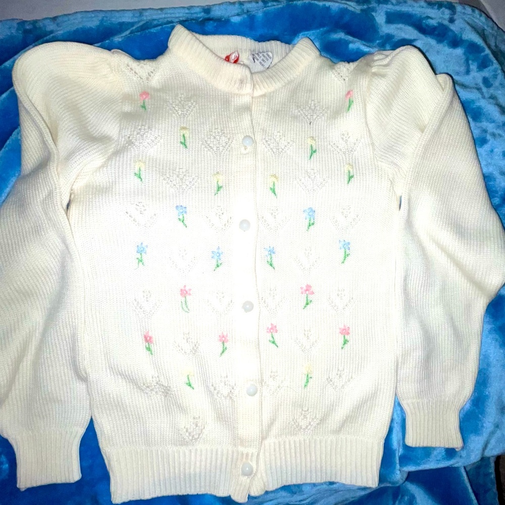 VINTAGE GIRLS LARGE 6X CARDIGAN BUTTON SWEATER